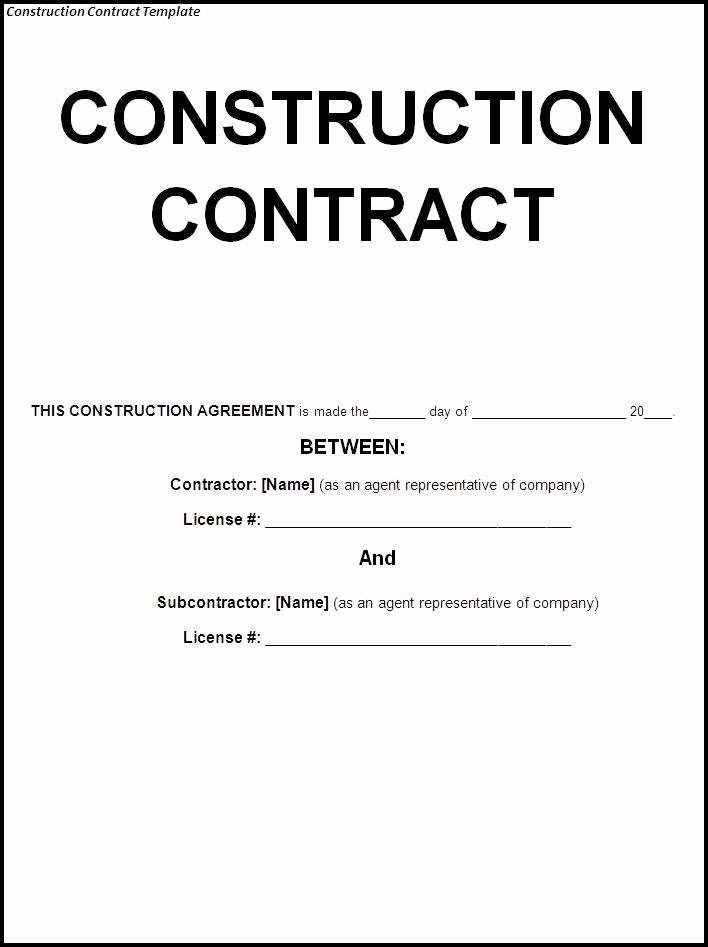 Contract for Construction Work Template Unique Construction Contract Template