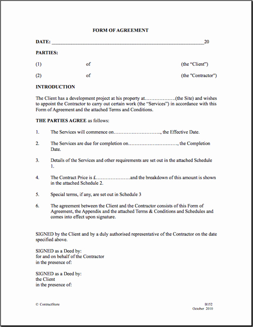 Contract for Construction Work Template Unique Construction Contract Template