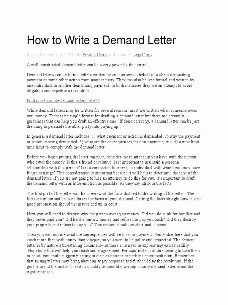 Contract for Money Owed Template Awesome Demand Letter format for Payment Gallery Download Cv