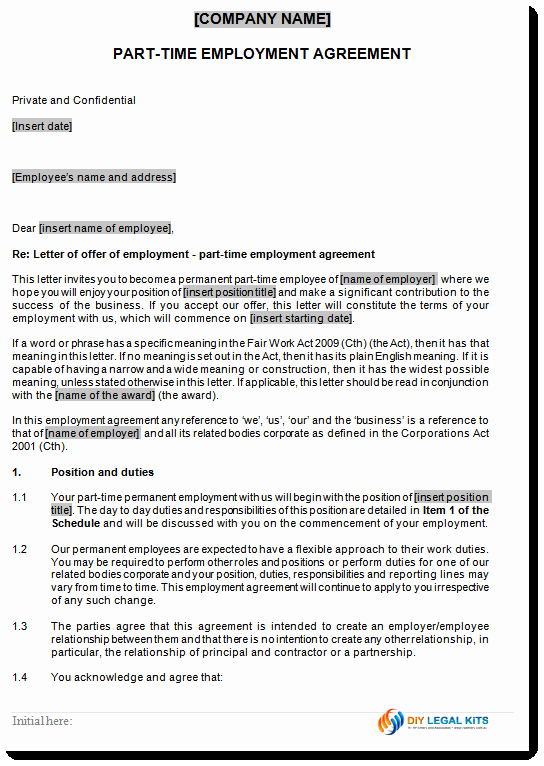 Contract Of Employment Template Luxury Permanent Part Time Employment Contract Template