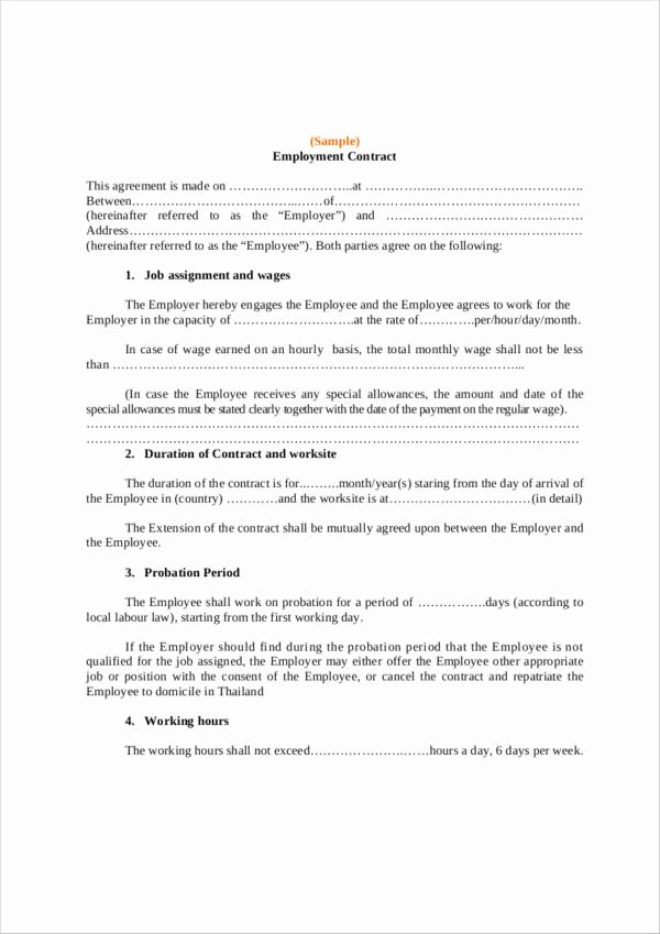 Contract Of Employment Template Unique 20 Employee Contract Samples &amp; Templates