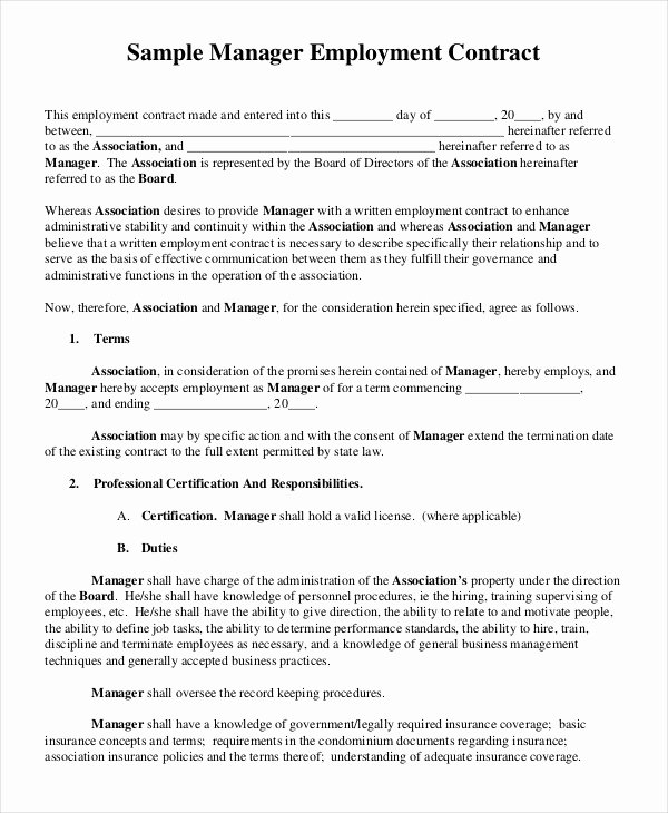 Contract Of Employment Template Unique Employment Contract Template 15 Free Sample Example