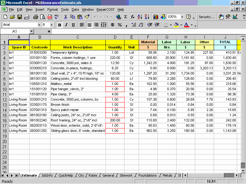 Contractor Estimate Template Excel Awesome Repaircost Estimator for Excelconstruction Fice Line