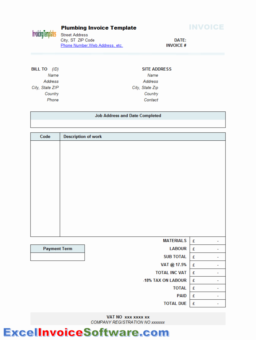 Contractor Invoice Template Excel Elegant Plumbing Contractor Invoice Template for Excel Invoice