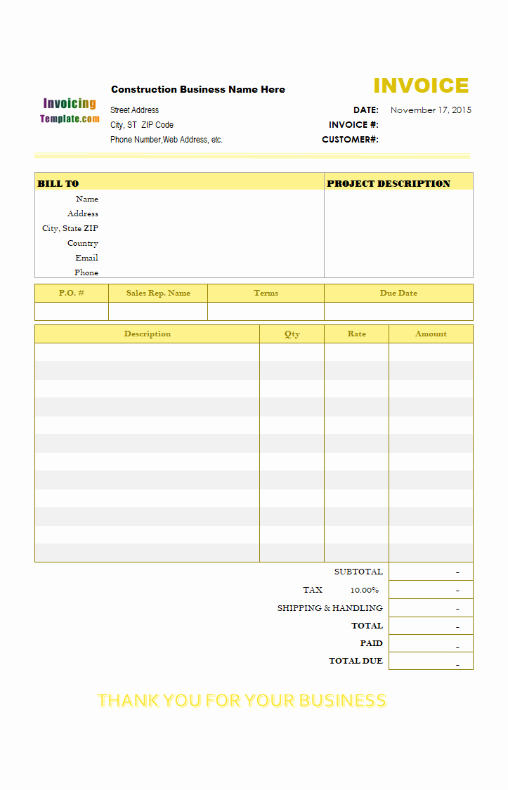 Contractor Invoice Template Excel Inspirational Construction Invoice Template