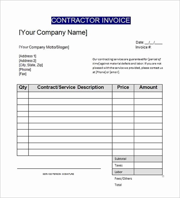 Contractor Invoice Template Excel New 9 Contractor Invoice Templates Word Excel Pdf formats
