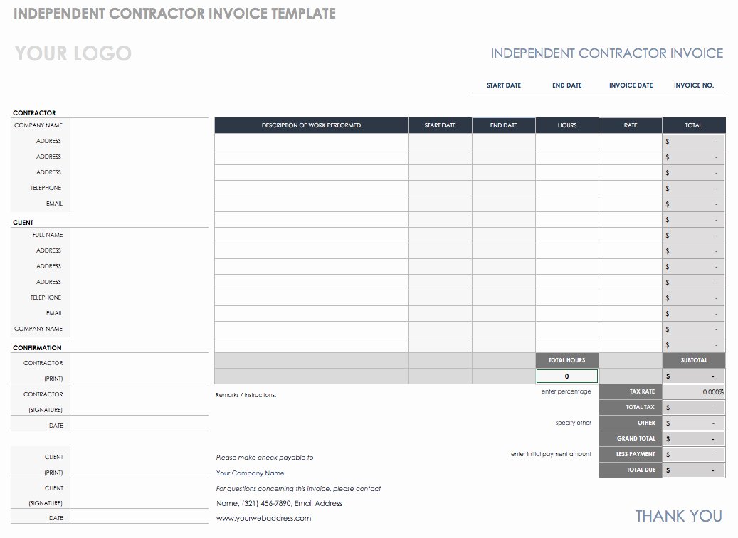 Contractor Invoice Template Excel Unique 55 Free Invoice Templates