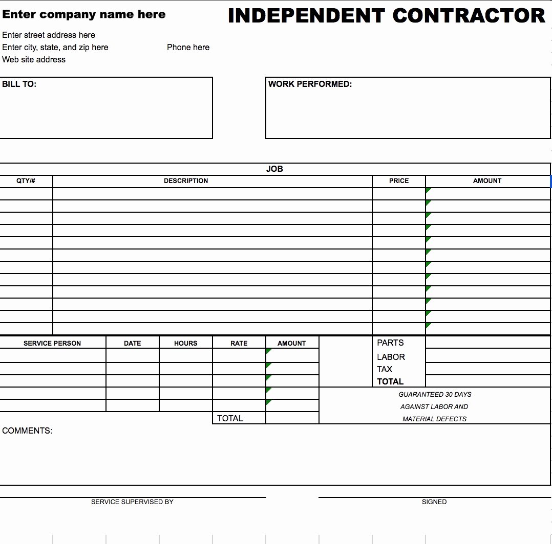 Contractor Invoice Template Free Fresh Contractor Invoice Template Excel
