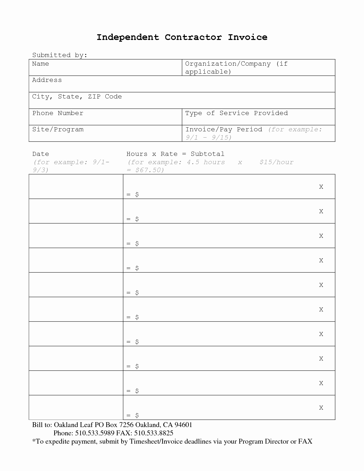 Contractor Invoice Template Free Inspirational Independent Contractor Invoice Template