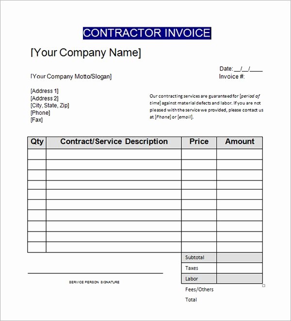 Contractor Invoice Template Free Unique Contractor Invoice Templates Invoice
