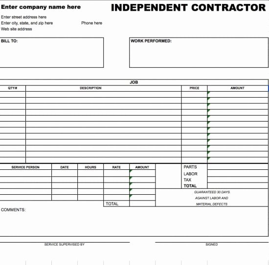 Contractor Invoice Template Word Fresh Free Independent Contractor Invoice Template Excel