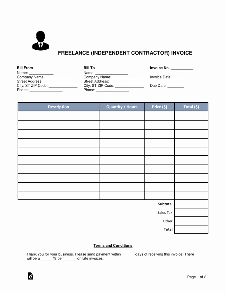 Contractor Invoice Template Word New Free Freelance Independent Contractor Invoice Template