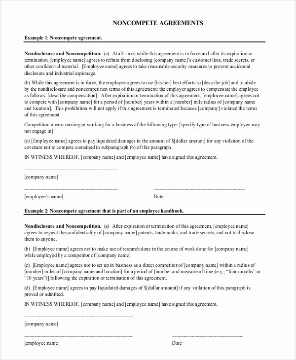Contractor Non Compete Agreement Template Lovely 10 Non Pete Agreement forms Free Sample Example