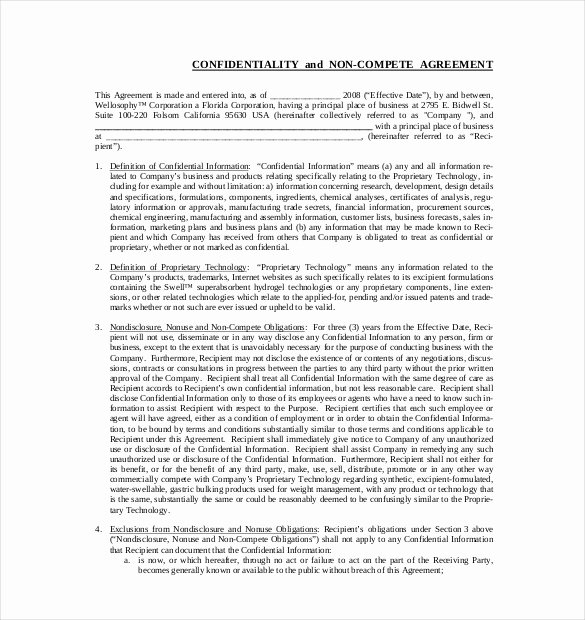 Contractor Non Compete Agreement Template New 8 Non Pete Agreement Templates Doc Pdf