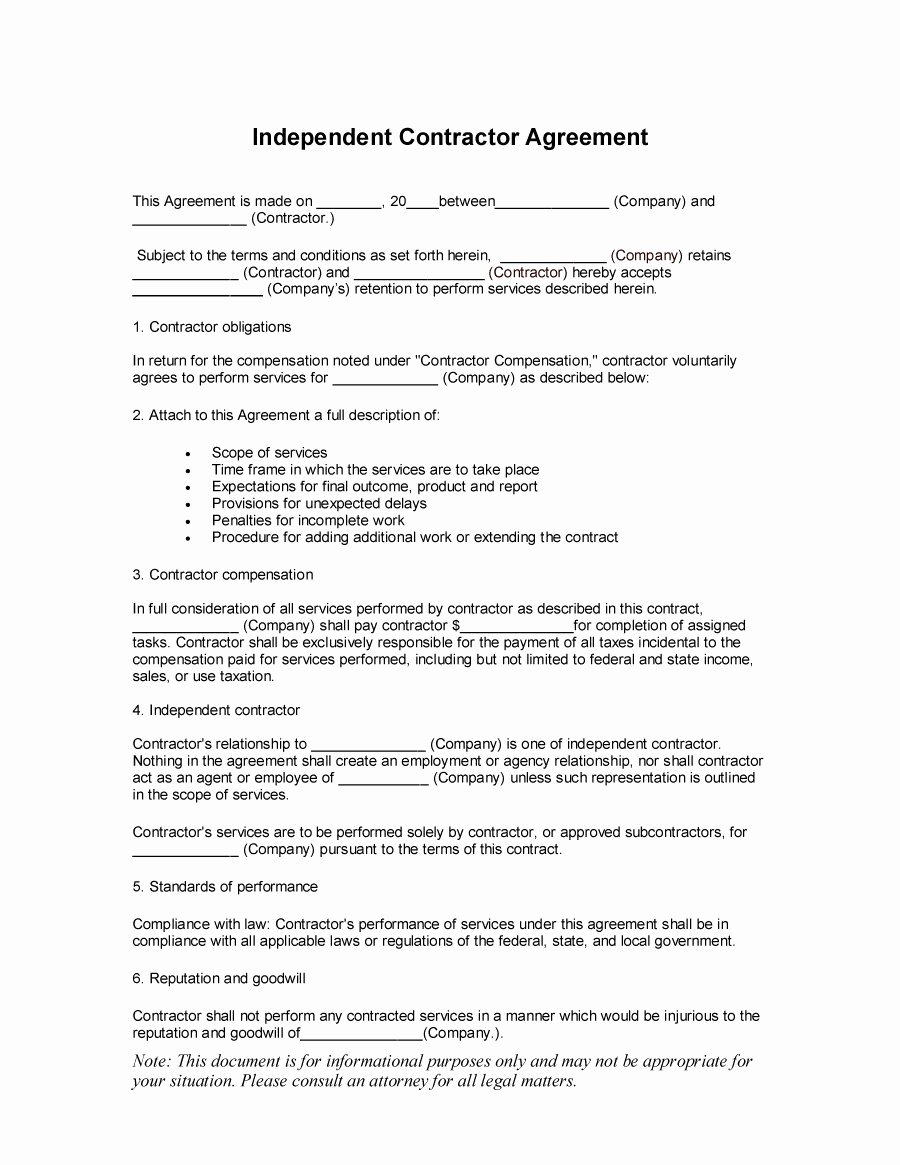 Contractors Contract Template Free Best Of 50 Free Independent Contractor Agreement forms &amp; Templates