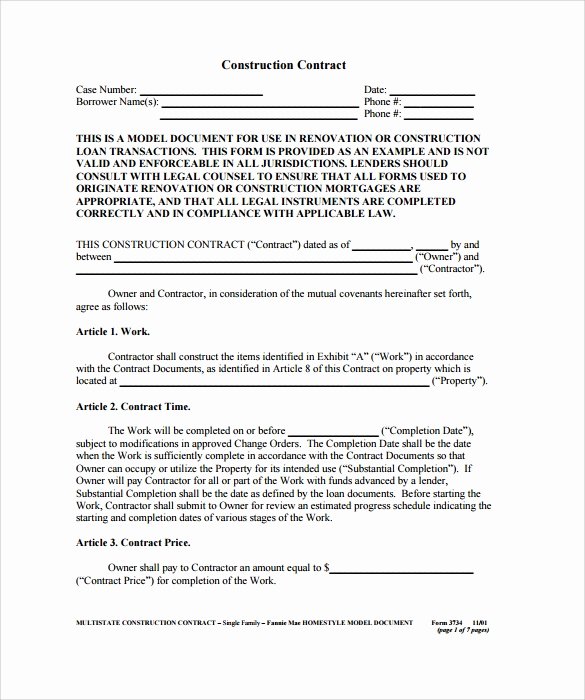 Contractors Contract Template Free Inspirational 9 Construction Contract Templates – Pdf Word Pages