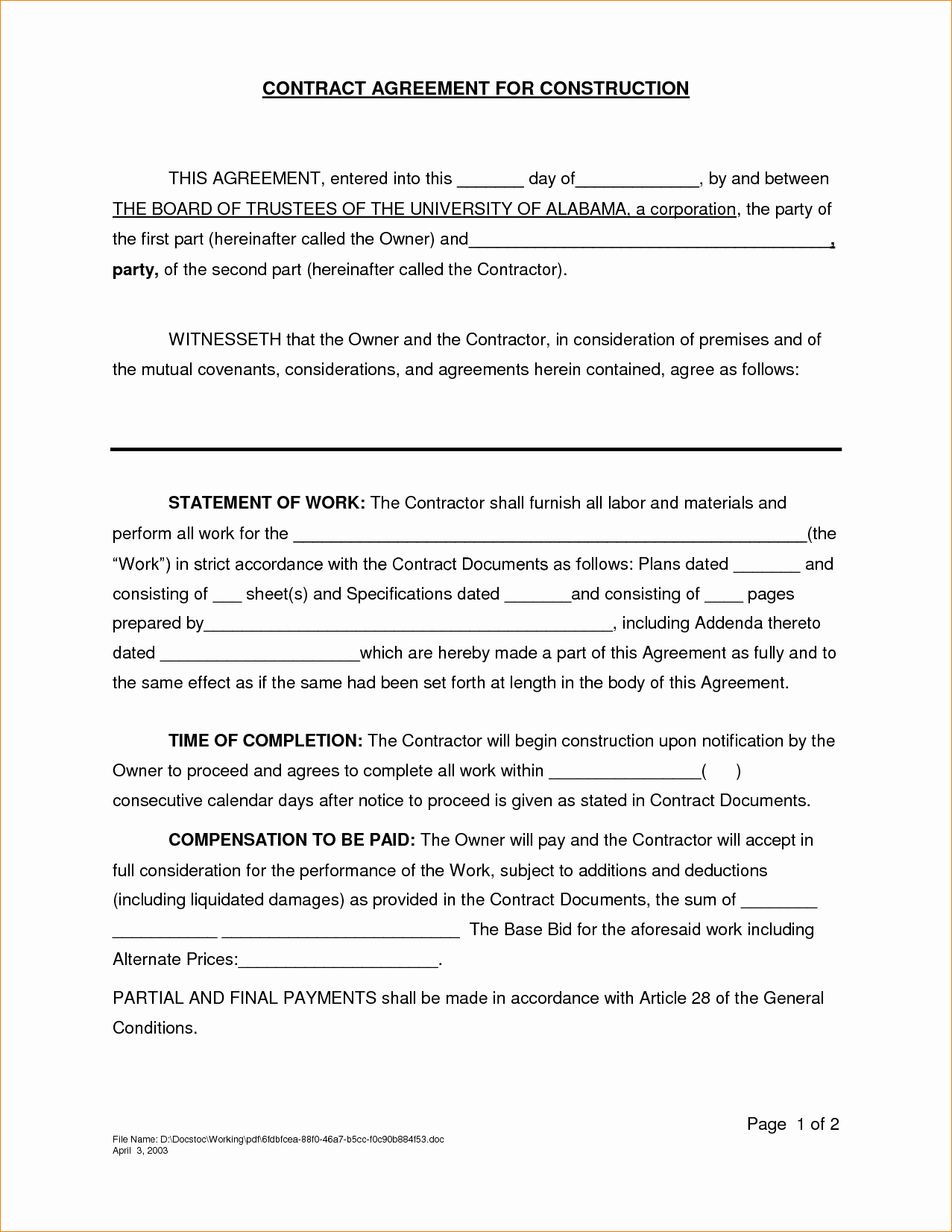 Contractors Contract Template Free Lovely 7 Contractor Agreement Sample