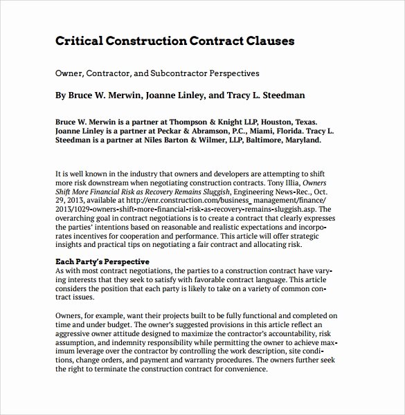 Contractors Contract Template Free Luxury Construction Contract 9 Download Documents In Pdf