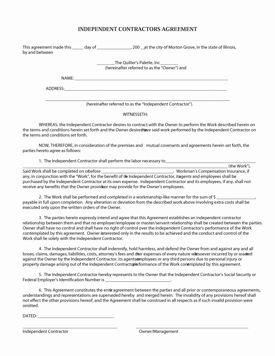 Contractors Contract Template Free Unique 50 Free Independent Contractor Agreement forms &amp; Templates
