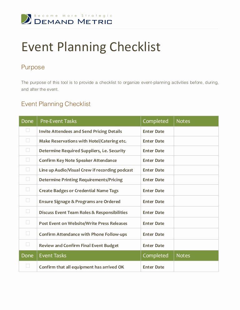 Corporate event Planning Checklist Template Inspirational event Planning Checklist
