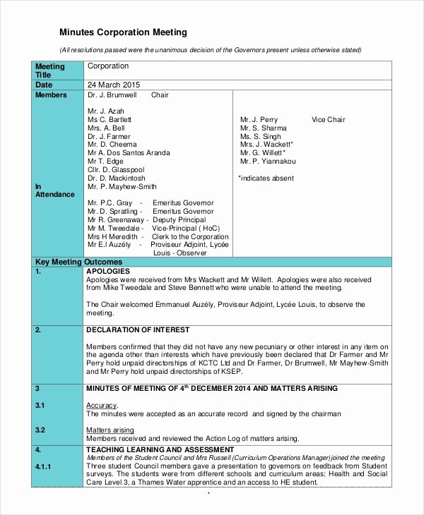 Corporate Minute Book Template New Meeting Minutes Template 10 Free Word Pdf Document
