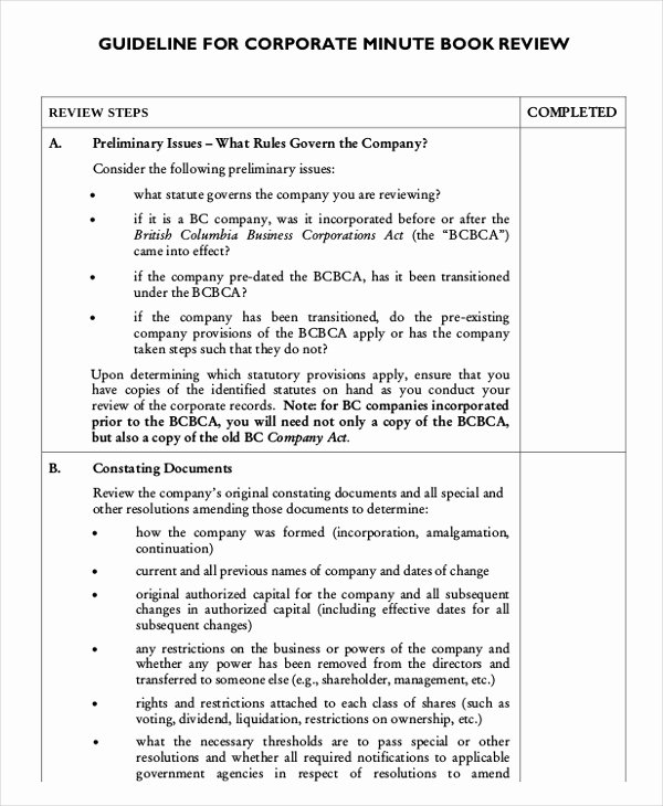 Corporate Minute Book Template Unique Corporate Minutes Template – 10 Free Word Pdf Documents