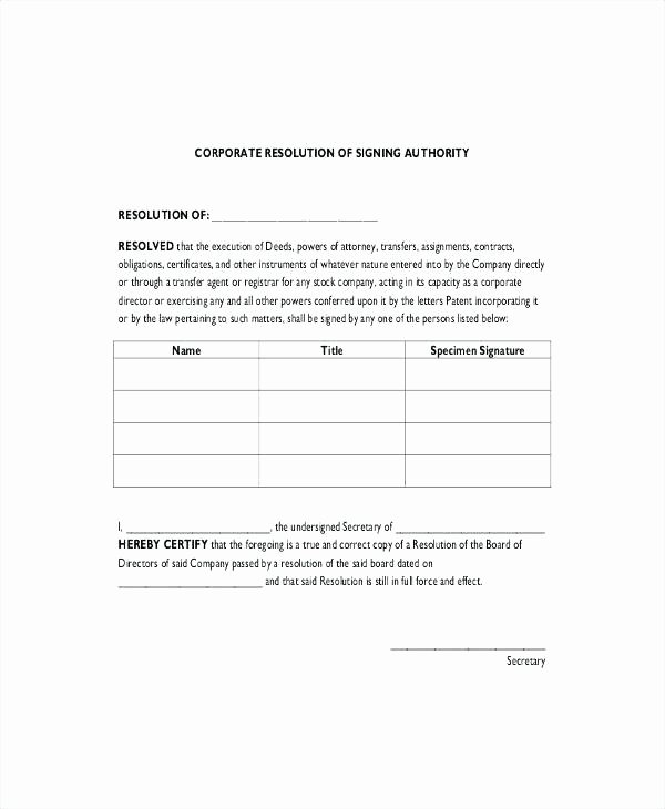 Corporate Resolution Authorized Signers Template New Signature Authorization Template – Handtype