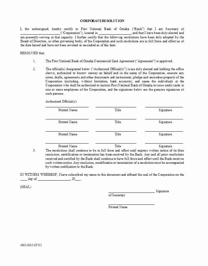 Corporate Resolution Authorized Signers Template Unique 37 Printable Corporate Resolution forms Template Lab