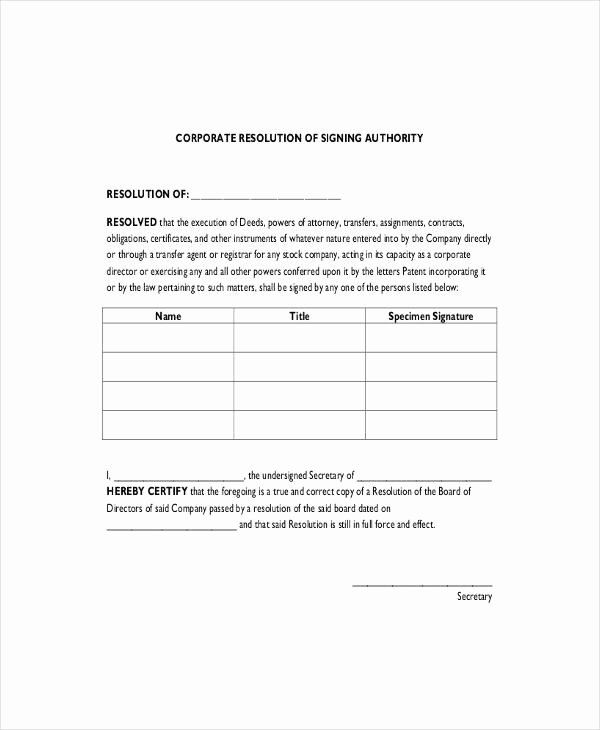 Corporate Resolution Authorized Signers Template Unique Corporate Resolution form 7 Free Word Pdf Documents