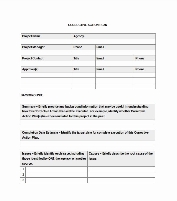 Corrective Action Plan Template Word New Sample Action Plan Template Download Free Documents In