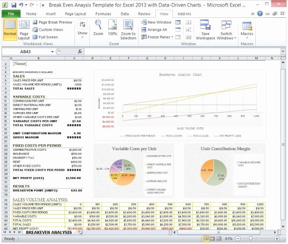 Cost Analysis Template Excel Lovely Break even Analysis Template for Excel 2013 with Data