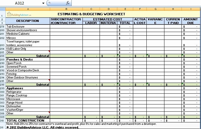 Cost Estimate Template Excel Fresh Construction Estimate Template