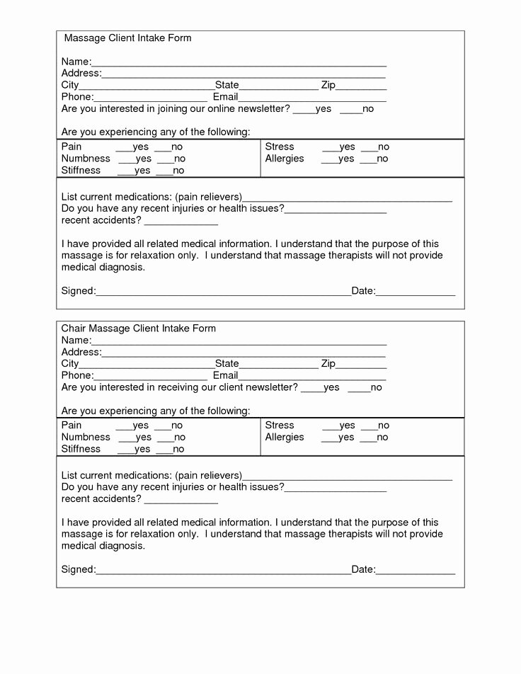 Counseling Intake form Template Fresh Massage Client Intake form Template