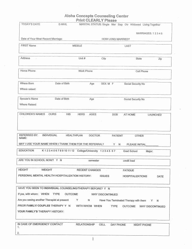 Counseling Intake form Template Inspirational Counseling Intake form