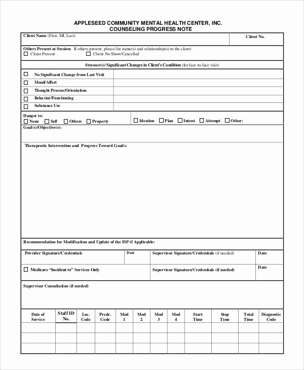 Counseling Progress Note Template New 8 Progress Note Samples