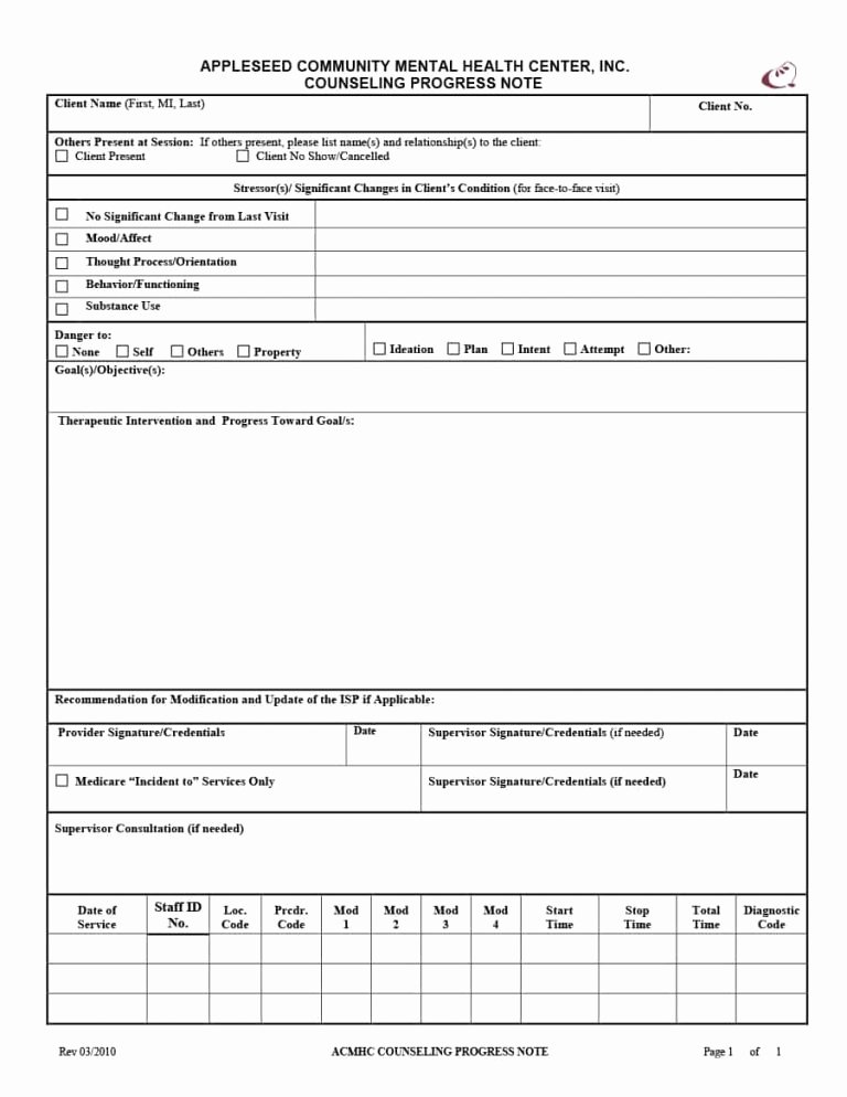 Counseling Session Notes Template Elegant Mental Health Progress Note Template