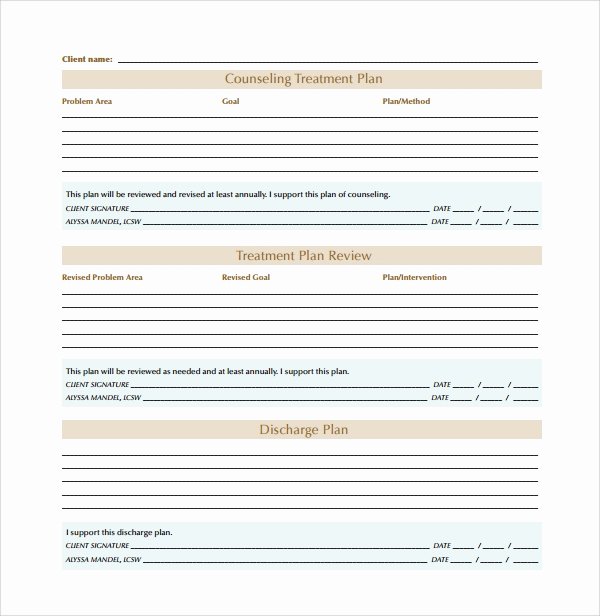 Counseling Treatment Plan Template New 8 Treatment Plan Templates