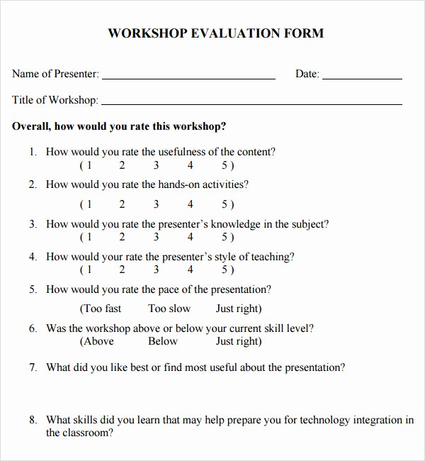 Course Evaluation form Template Awesome 15 Sample Training Evaluation forms – Pdf