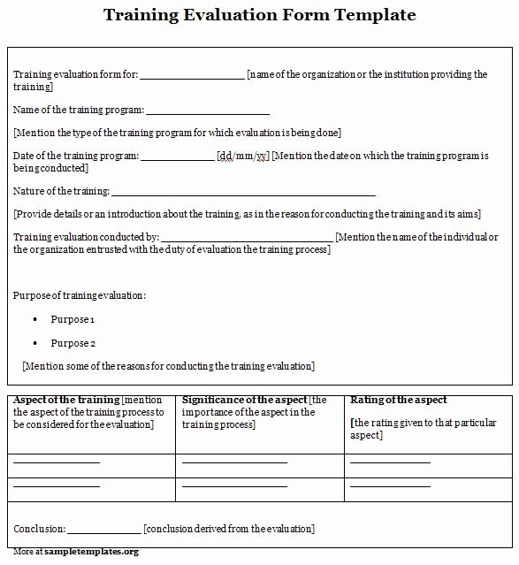 Course Evaluation form Template Awesome Training Evaluation form Evaluation form