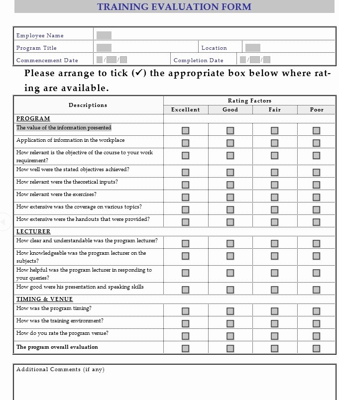 Course Evaluation form Template Fresh Training Evaluation form On Point 2013