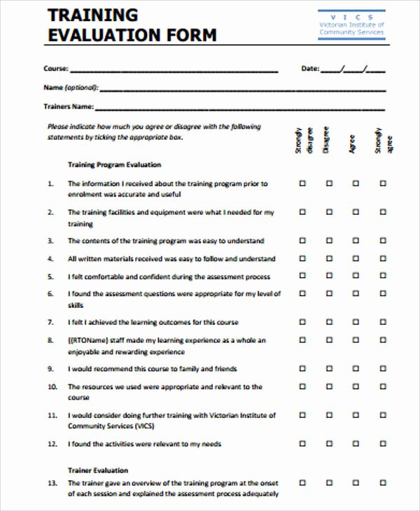 Course Evaluation form Template Inspirational 8 Sample Training Feedback forms