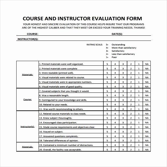 Course Evaluation form Template Lovely 8 Sample Instructor Evaluation form Templates