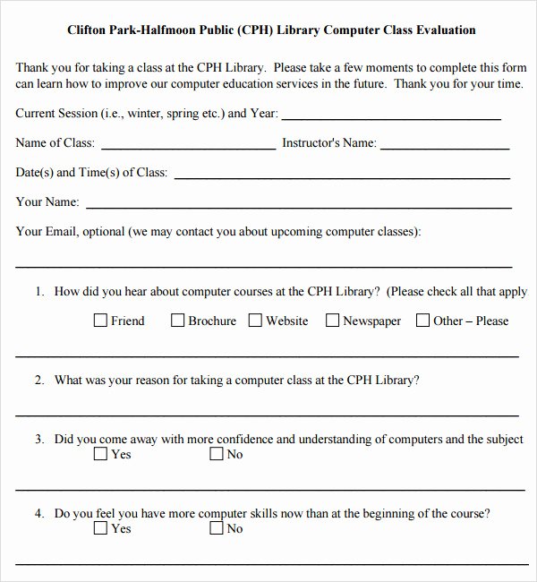 Course Evaluation form Template Lovely 9 Sample Class Evaluation Templates to Download