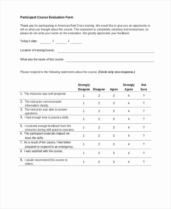 Course Evaluation form Template Lovely Training Evaluation form Examples