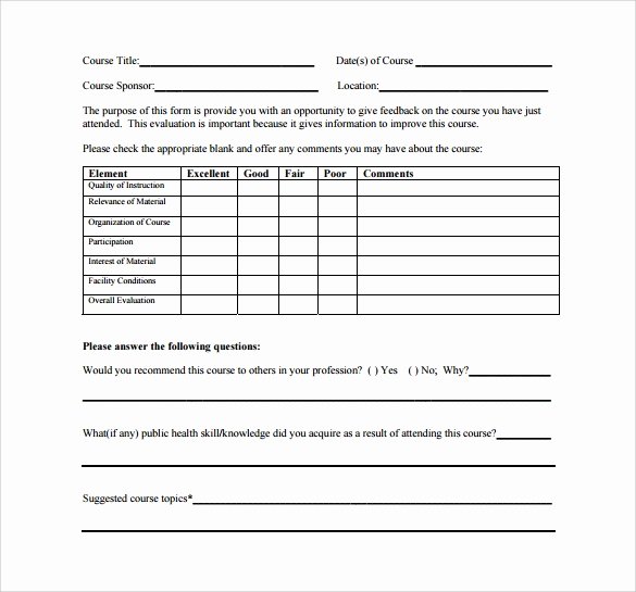 Course Evaluation form Template New Course Evaluation forms Sample 8 Free Examples format