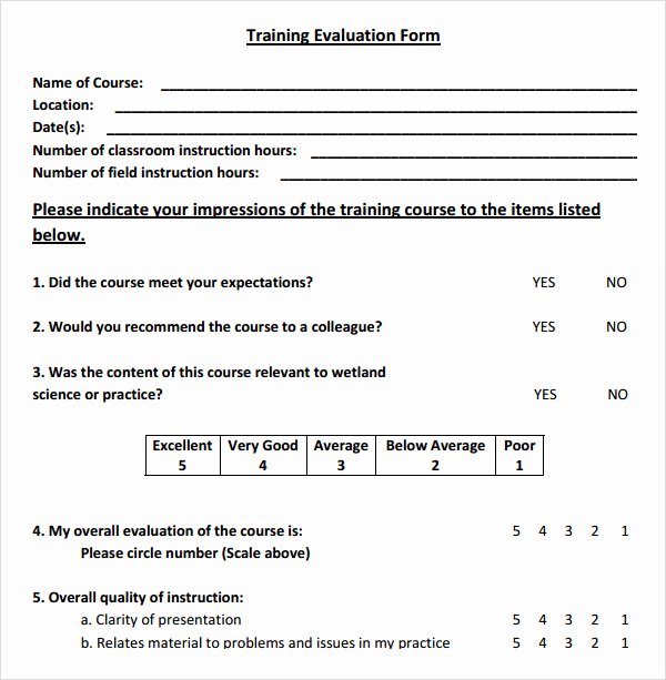 Course Evaluation form Template New Training Evaluation 7 Free Download for Word Pdf