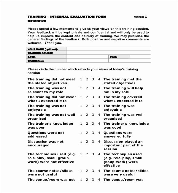 Course Evaluation form Template Unique 19 Sample Training Evaluation forms