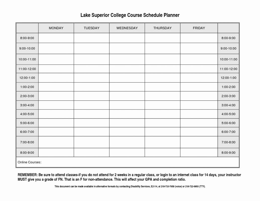 Course Schedule Planner Template Inspirational College Schedule Planner