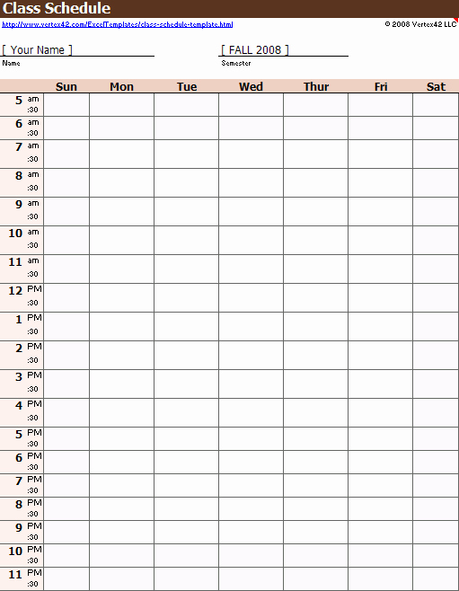 Course Schedule Planner Template Unique Weekly Class Schedule Template for Excel
