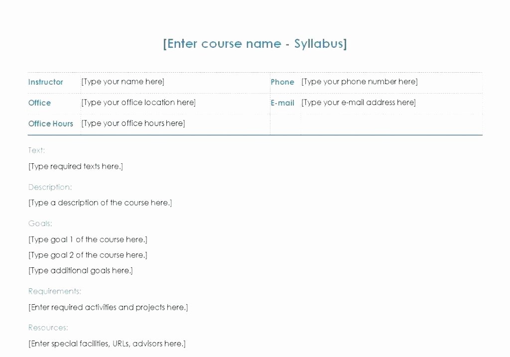 Course Syllabus Template for Teachers Lovely 12 13 Course Syllabus Template Word